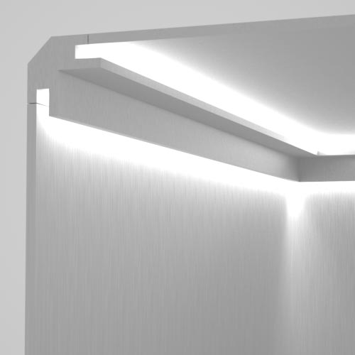 EL203 profilo angolare con luce bi-direzionale per angolo tra soffitto e parete