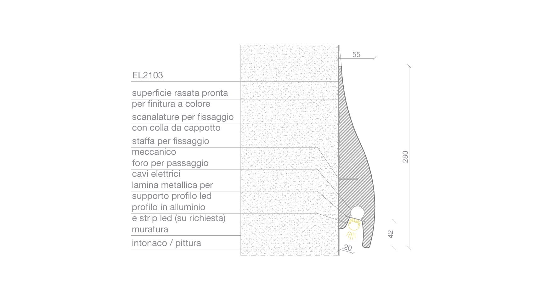 el2103 segnapasso led esterno facciata - disegno tecnico el2103 segnapasso led esterno facciata - disegno tecnico